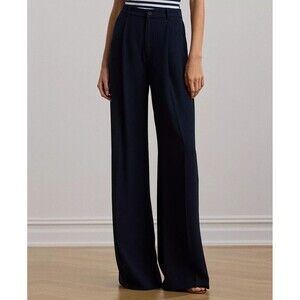 Lauren Ralph Lauren Women's Double-Faced Georgette Wide-Leg Pants Navy Blue 4